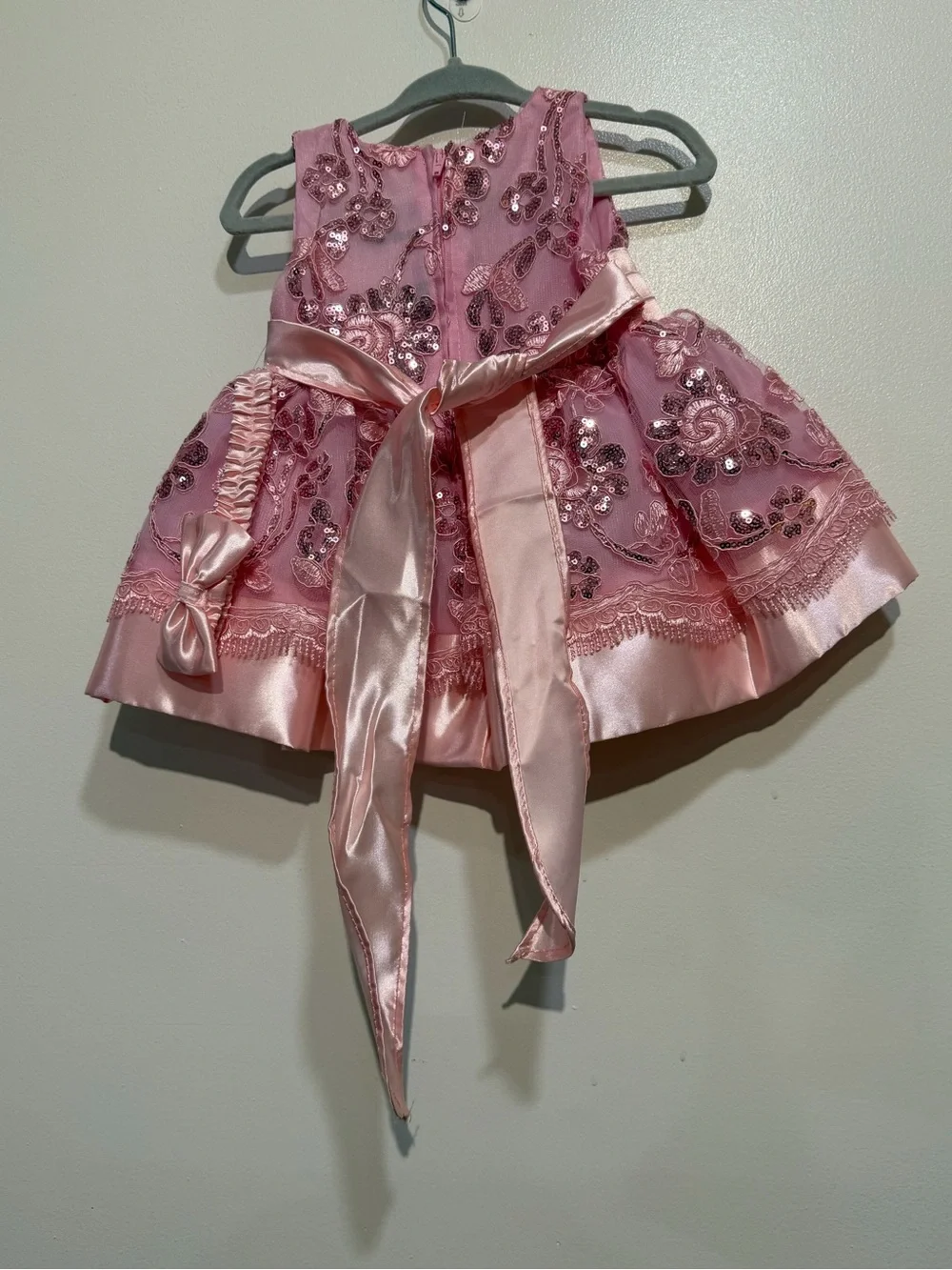 SHANIL Baby Girl Pink Sequin Floral Special Occasion Dress + Headband 3m